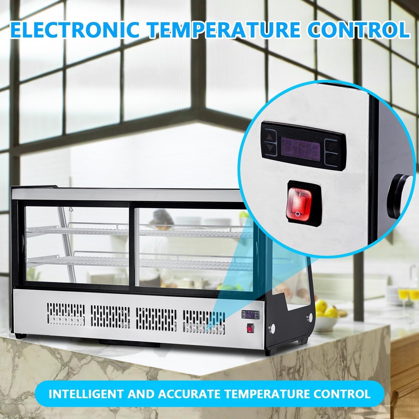 PeacefulHues Commercial Display Refrigerator 6.9 Cu Ft, Countertop Refrigerated Display Case with LED Lighting for Bakery, Cafe, 110V/190W