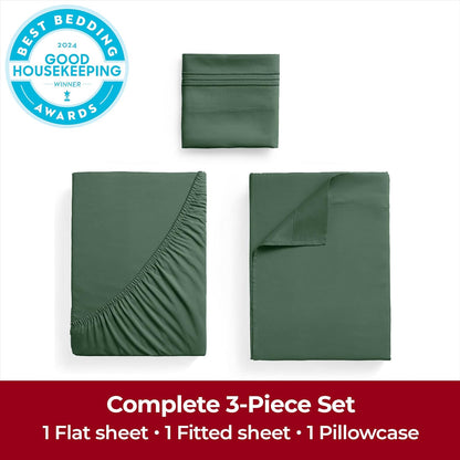 Mellanni Twin Sheets Set - 3 PC Hotel Luxury Bedding | Extra Soft, Cooling, Wrinkle-Resistant (Emerald Green)