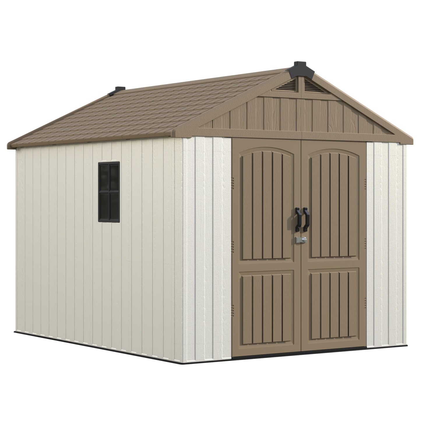 Patiowell 8 x 10 FT Resin Outdoor Storage Shed with Floor, Large Garden Tool Plastic Shed with Window and Lockable Door for Backyard, Tool Storage Use,Easy Installation, Brown (Kick-it Shed)
