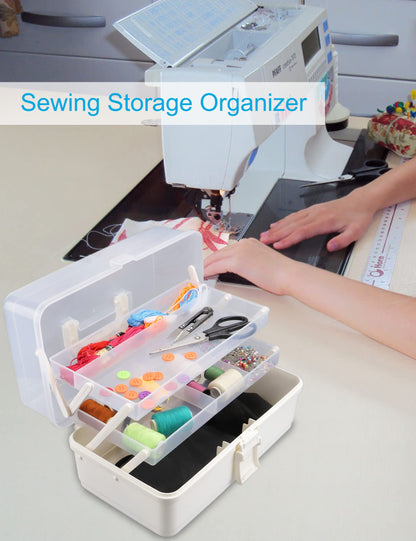 Facikono 3 Layer Multipurpose Storage Box White Tackle Box Organizer - Craft Organizer with Handle, Portable Art Supplies Case, Medicine First Aid Box, Sewing & Tool Organizer with Divided Trays