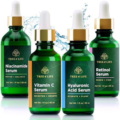 Tree of Life Beauty Facial Skin Care Set, Brightening, Firming, Hydrating, Dry Face, Dermatologist Tested - Trio Power Kit, Vitamin C, Retinol and Hyaluronic Acid, 3 count of 1 Fl Oz
