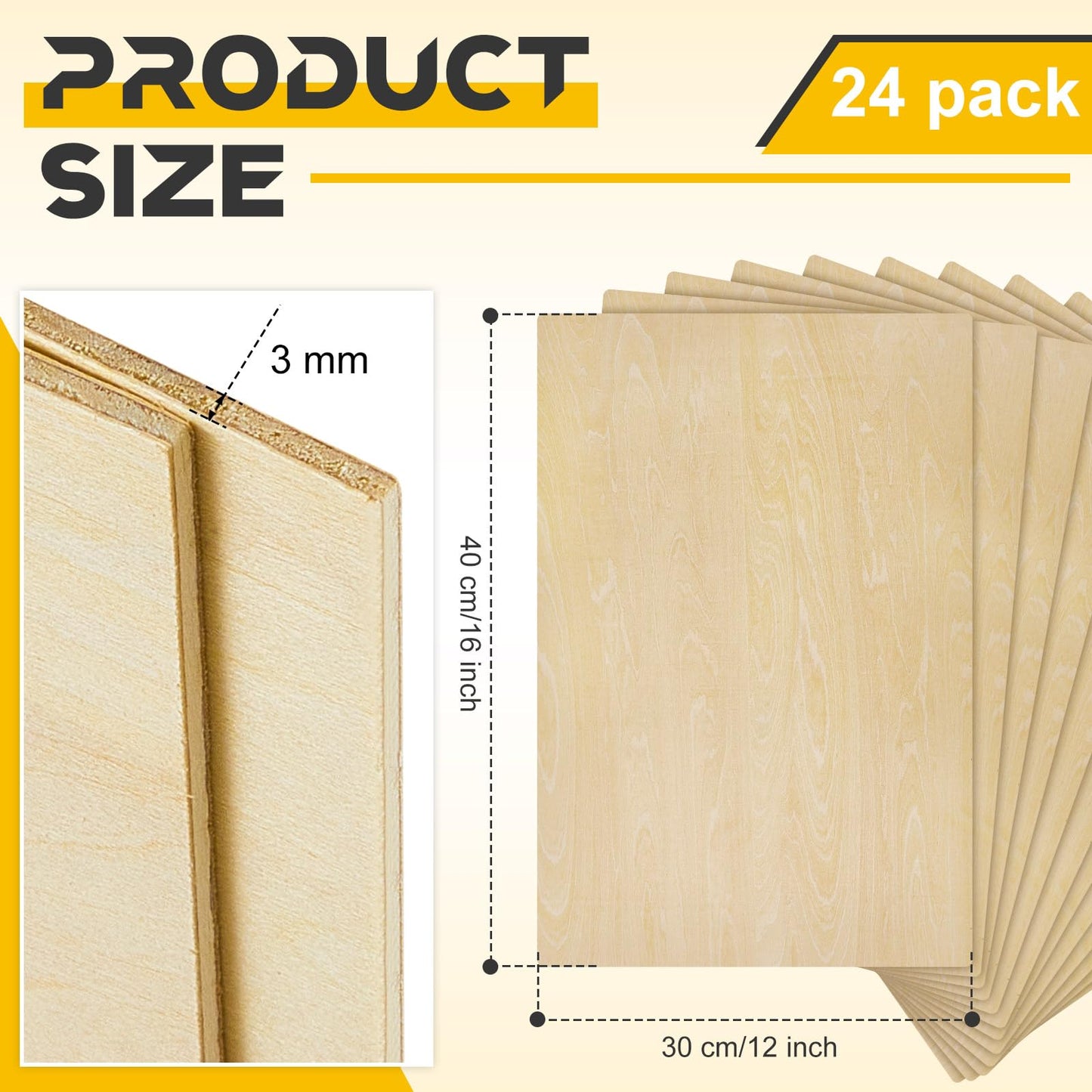 Juexica 24 Pcs 12" X 16"x 1/8" Basswood Craft Sheets, 3mm Plywood Board Wood Thin Sheets for Arts Crafts Woodworking Scroll Sawing Projects Painting Drawing Laser Cutting Projects