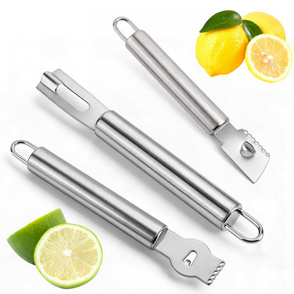 3pcs Lemon Zester, Peeler & Channel Knife Set, Stainless Steel Citrus Fruit Peeler Zester Grater Tool Practical Kitchen Bar Cutter Tool for Cocktail Garnishes Food Presentation