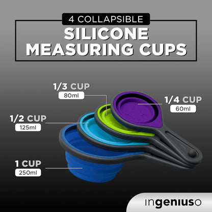 Portable Food Grade Silicone Measuring Cup Set, Collapsible Measuring Cups and Spoons for Liquid & Dry Food, Dog Food &