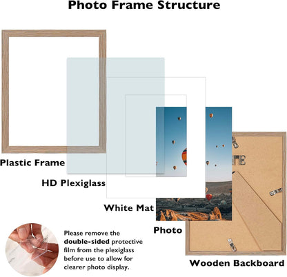 Skiennix 8x10 Picture Frame - Rustic Brown Wall Hanging & Tabletop Display with 5x7 Mat