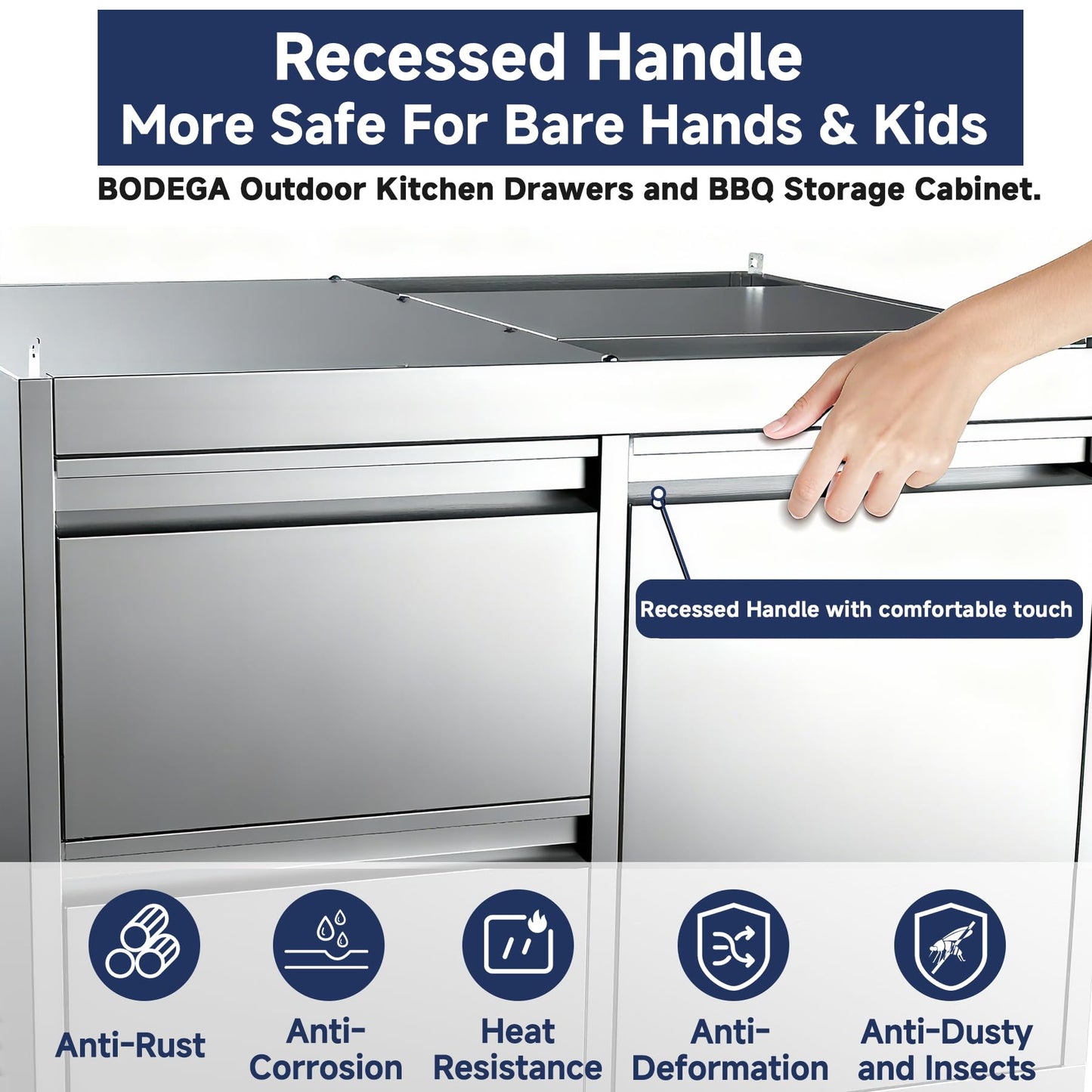 BODEGA Outdoor Stainless-Steel Kitchen Drawers Cabinet For Built-in BBQ Grill .Stainless-Steel outdoor kitchen grill cabinet with 2 Drawers and Propane Tank Storage,(Fits 30"-MK04SS304 Propane Grill).