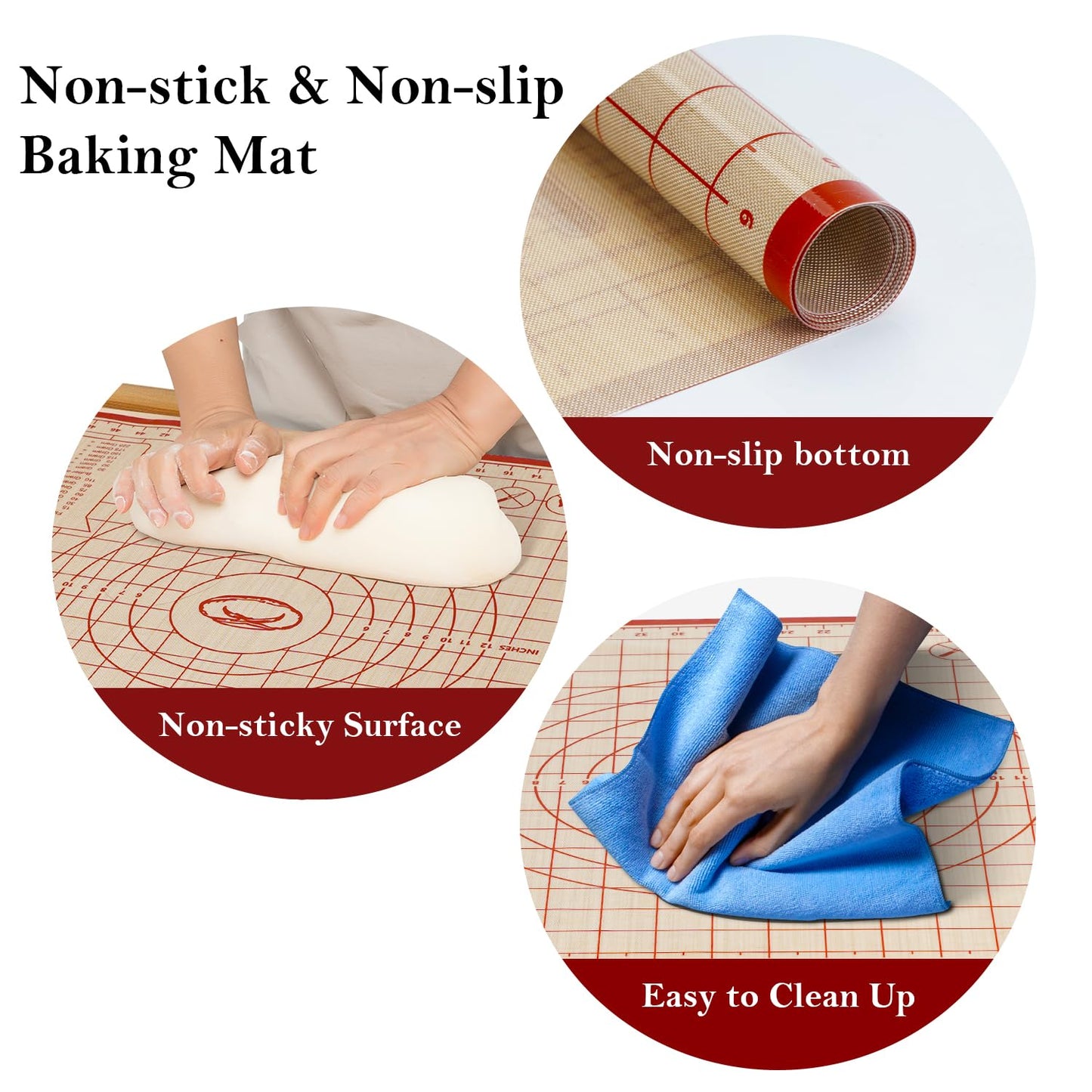 Silicone Baking Mat,28in×20in & 16in×12in Pastry Mat,Measuring Non-slip Dough mat Mats for Baking,Kneading Dough,Table Mats Red(2Pack)