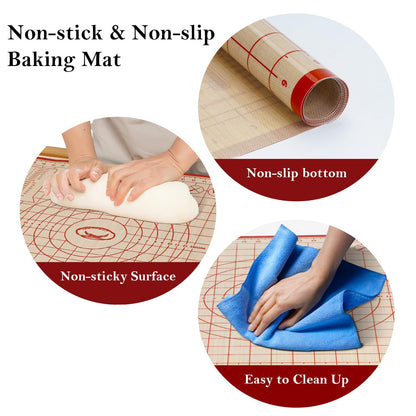 Silicone Baking Mat,28in×20in & 16in×12in Pastry Mat,Measuring Non-slip Dough mat Mats for Baking,Kneading Dough,Table Mats Red(2Pack)