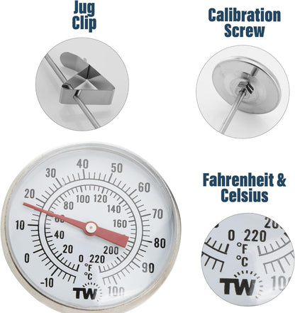 Premium Milk Thermometer with Clip and 7 Inch Probe for Steaming Milk