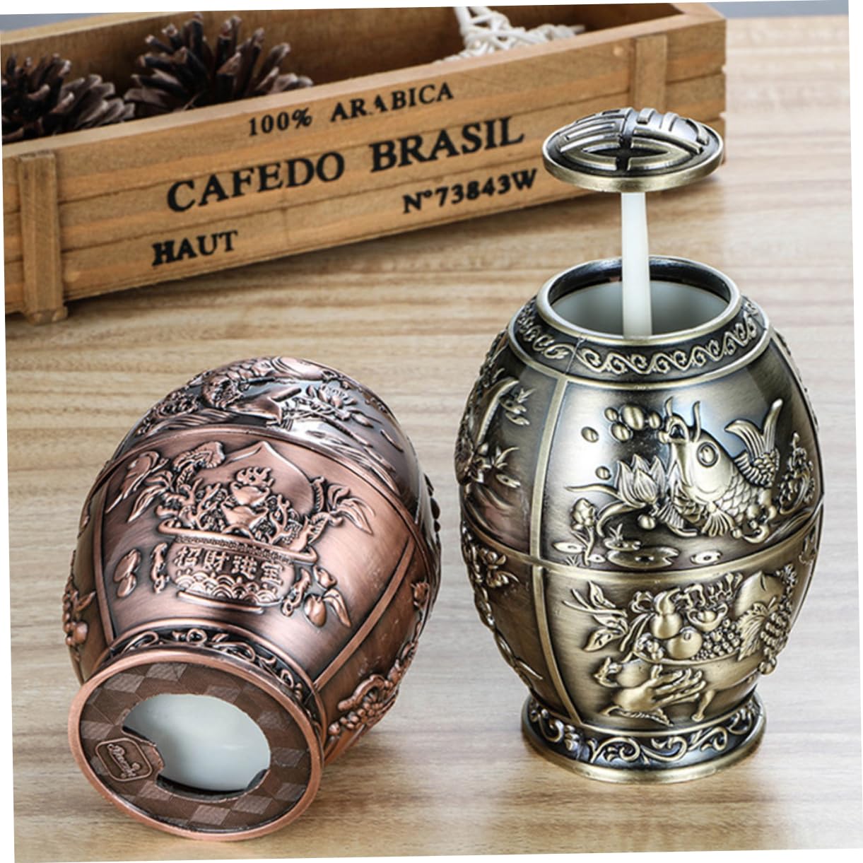 MAGICLULU Fu Word Hand Press Toothpick Barrel Toothpick Storage Tube Holder Dispenser Automatic Dispenser Vintage Holders s Metal Chinese Style