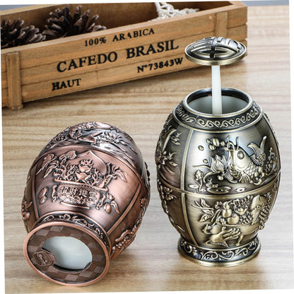 MAGICLULU Fu Word Hand Press Toothpick Barrel Toothpick Storage Tube Holder Dispenser Automatic Dispenser Vintage Holders s Metal Chinese Style