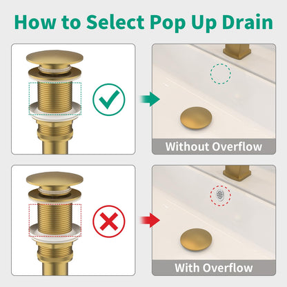HEROBAI Bathroom Pop up Drain Without Overflow, Anti-Clogging Vessel Sink Drain Strainer, Pop Up Drain with Detachable Basket, Hair Catcher Bathroom Sink Drain Stopper(Brushed Gold, No Overflow)