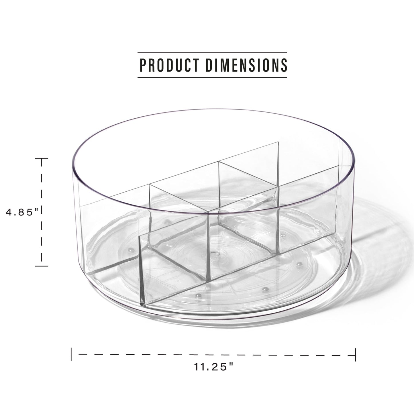 BINO Plastic Round Turntable Organizer with 5 Compartments - Clear | Spinning Divided Turntable Container | Rotating Organizer Storage for Bottle Condiments Fridge Kitchen Counter Pantry Bathroom