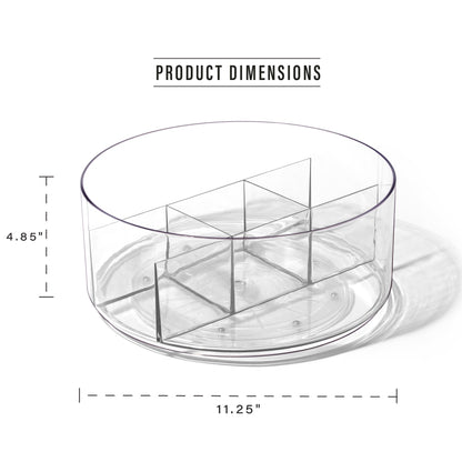BINO Plastic Round Turntable Organizer with 5 Compartments - Clear | Spinning Divided Turntable Container | Rotating Organizer Storage for Bottle Condiments Fridge Kitchen Counter Pantry Bathroom