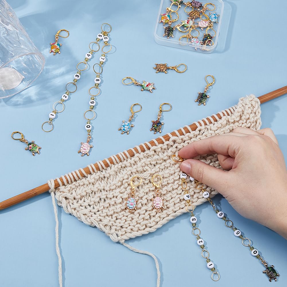 Hobbspring DIY Knitting Tool Sets Including 20pcs Turtle Locking Stitch Markers 2pcs Number Acrylic Knitting Row Counter Chains with Claw Clasps for Knitting Weaving Sewing Accessories
