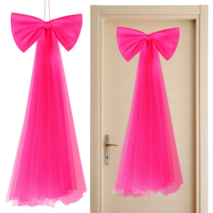 Zeyune 1 Pcs Hot Pink Large Bow Party Decorations 13.4 x 28.7 Inch Giant Ribbon Bow Hanging Wall Decor Wrapping DIY Craft for Birthday Valentines Day Wedding Baby Shower Room Wall Backdrop Party