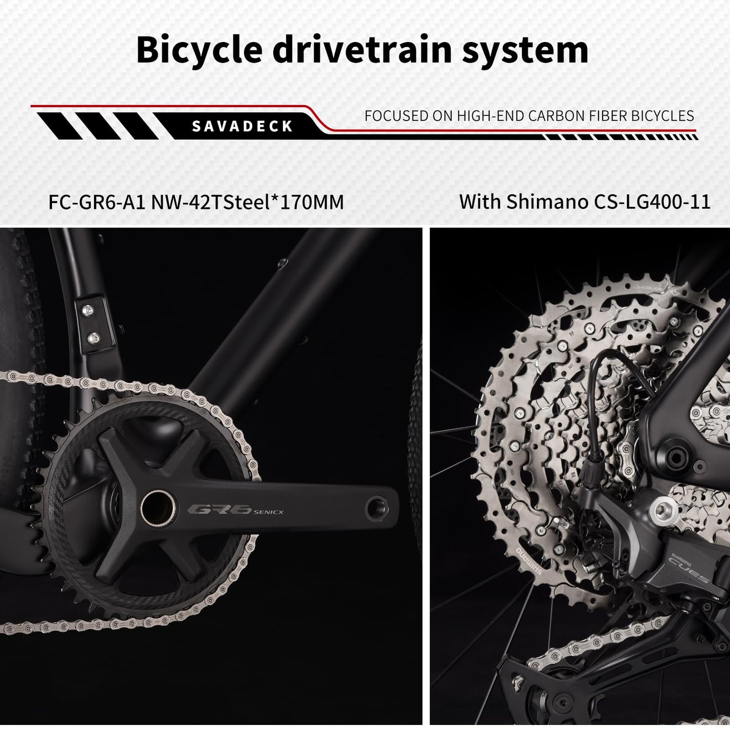 SAVADECK Carbon Gravel Bike - T800 Carbon Frame & Fork | Shimano U6000 11-Speed Groupset | Hydraulic Disc Brakes | 700CX40mm All-Terrain Tires | Men & Women Road/Off-Road Bicycle (Gray, 47cm)