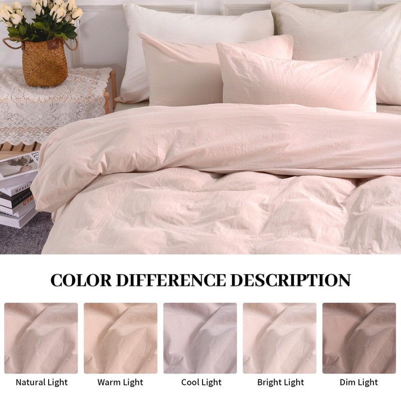NEXHOME PRO Duvet Cover Set Kids Twin Size Linen Feel Textured Organic Natural 100% Washed Cotton Duvet Cover 2 Pieces Bedding Set with Zipper Closure, Breathable, Dusty Pink(No Comforter)