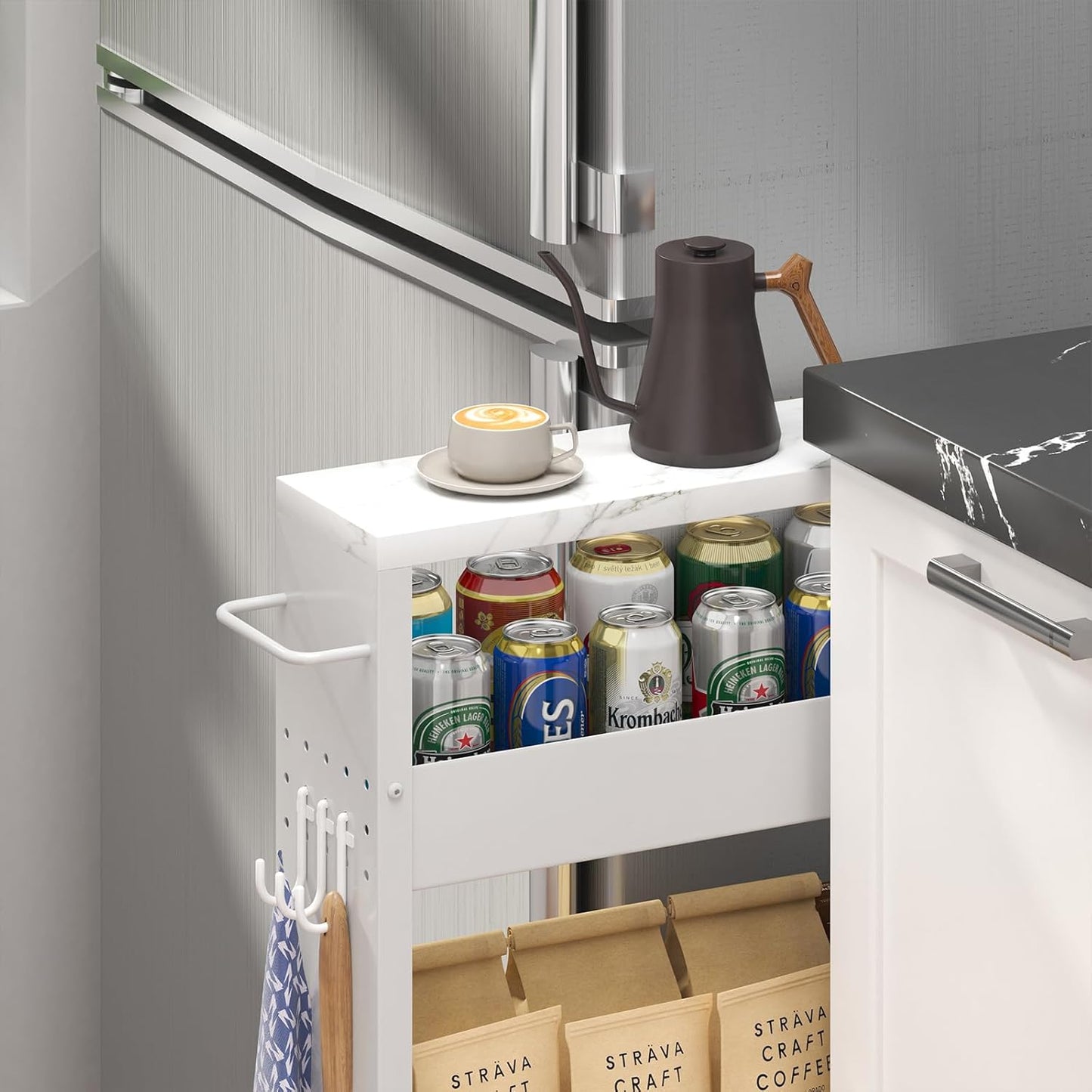 Slim 4-Tier Kitchen Rolling Cart, Narrow Storage Cabinet with Handle & Wheels, Metal Shelf Unit for Small Spaces (5 in