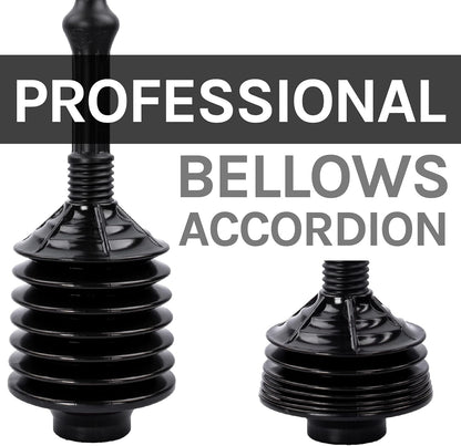 JS Jackson Supplies Black Toilet Plunger with Black Bellows Accordion and Storage Tray