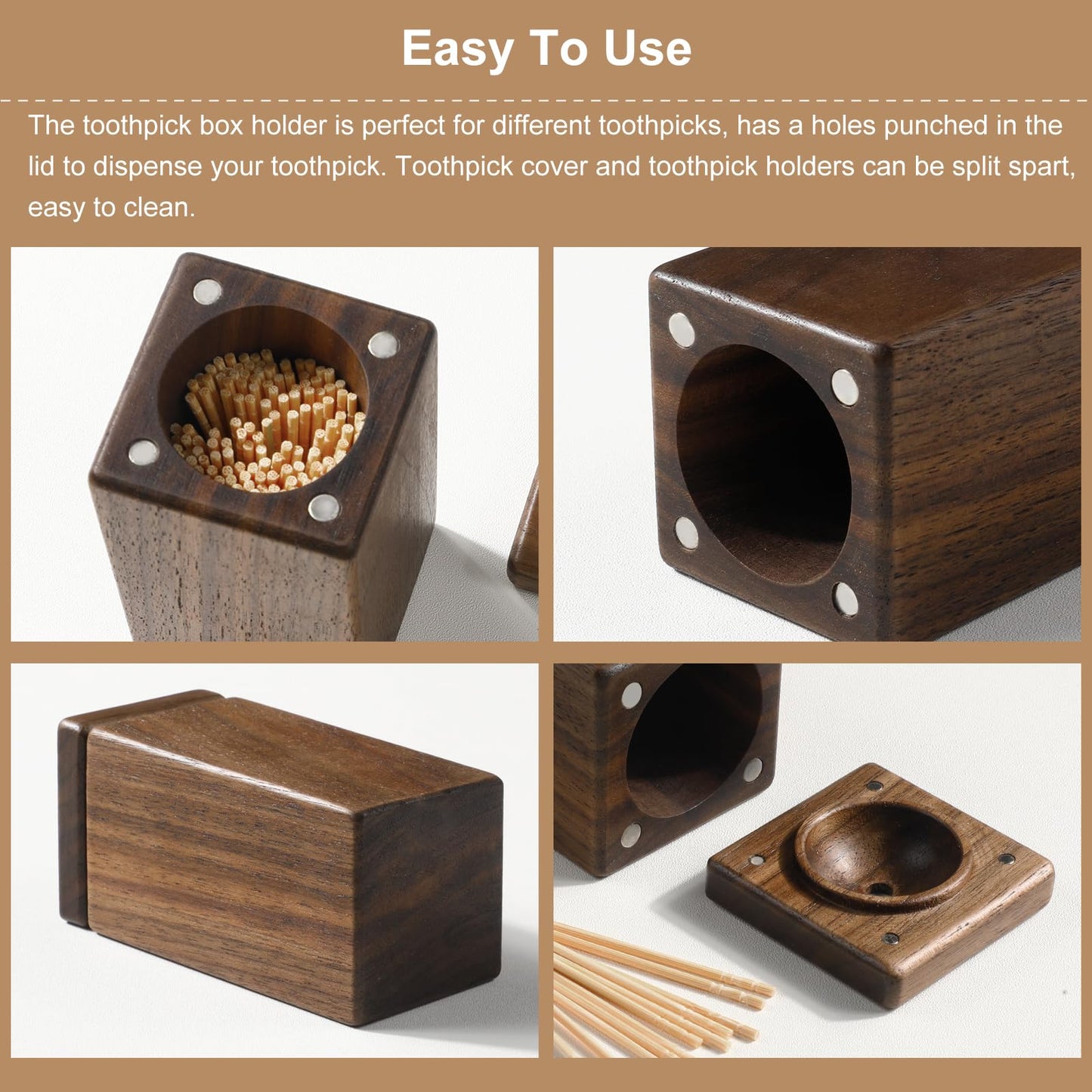 CRAFT KITTIES Toothpick Holder Dispenser,Walnut Toothpick Holder Container,Home Kitchen Restaurant Gift for Friend Family Wood Decoration(No toothpick)