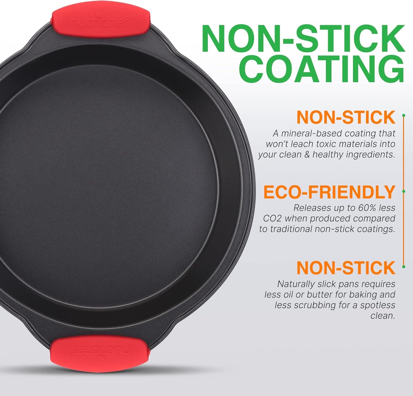 NutriChef Non Stick Round Cake Pan, 9.68 Inch Metal Bakeware with Silicone Handles, Easy-to-Clean, Dishwasher Safe
