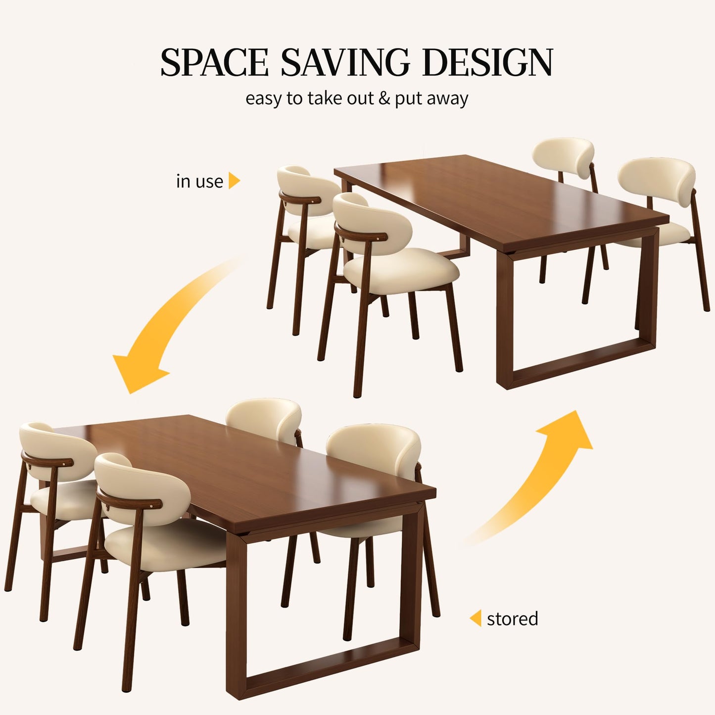 JCAJCA Kitchen Dining Chairs Set of 4 Modern Upholstered Leather Farmhouse Dining Room Chair with Metal Legs, Walnut/Beige
