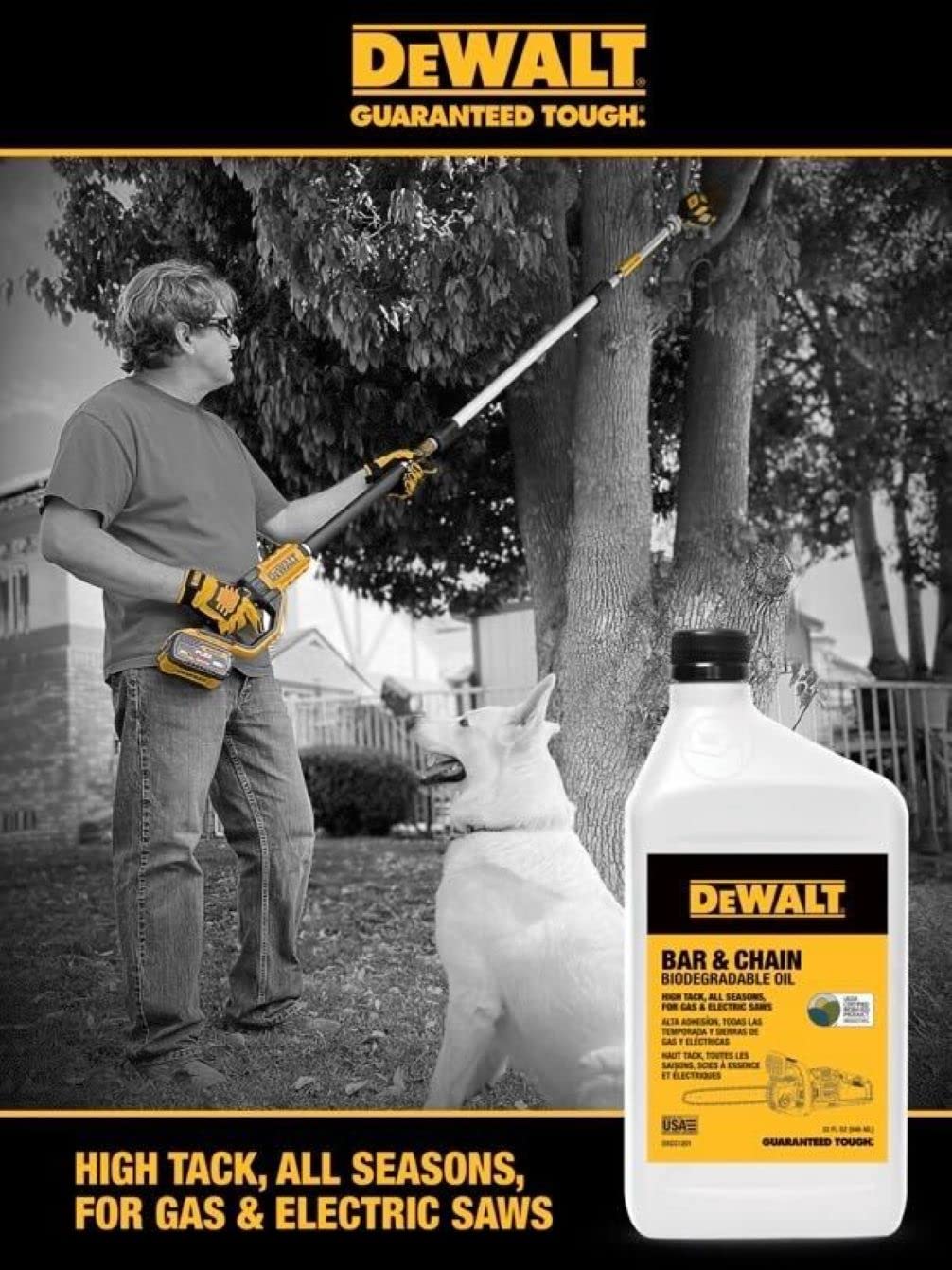 (32 oz 2)) DEWALT Biodegradable Bar & Chain Oil Green, Eco-Friendly, Non-Toxic Professional Bar & Chainsaw Lubricant