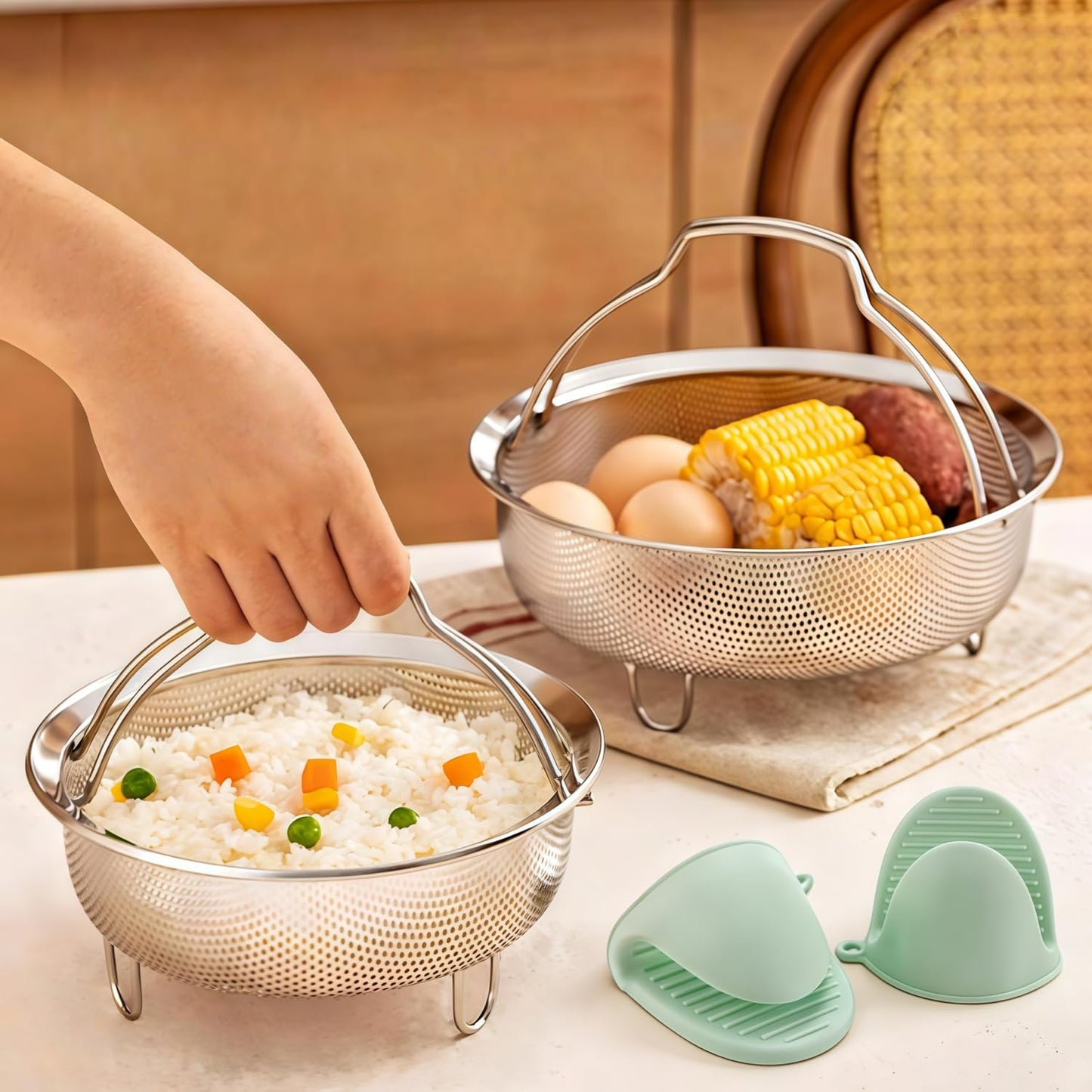 Stainless Steel Steamer Basket, Silver Steamer Basket for Pot,Vegetable & Dumpling Cooker, Egg Holder, Pasta Strainer Rack, Dishwasher Safe Kitchen Cookware