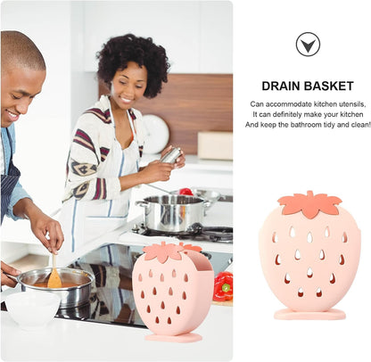 Hemoton Cutlery Utensil Drying Rack, Strawberry Shaped Flatware Storage Basket, Countertop Organizer for Kitchen