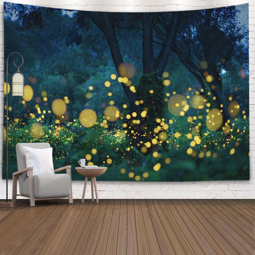 EMMTEEY Fantasy Tapestry Lampyridae Night Trees Lightning Bugs Wall Tapestry 80X60 for Friends Families