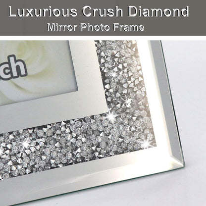 ALLARTONLY Crush Diamond Mirror Photo Frame In Bling Sparkle Crystal Silver Glass Finish, For Picture Size 5x7 inch, Pack of 2 Piece, table top Stand frame & Wall Frame