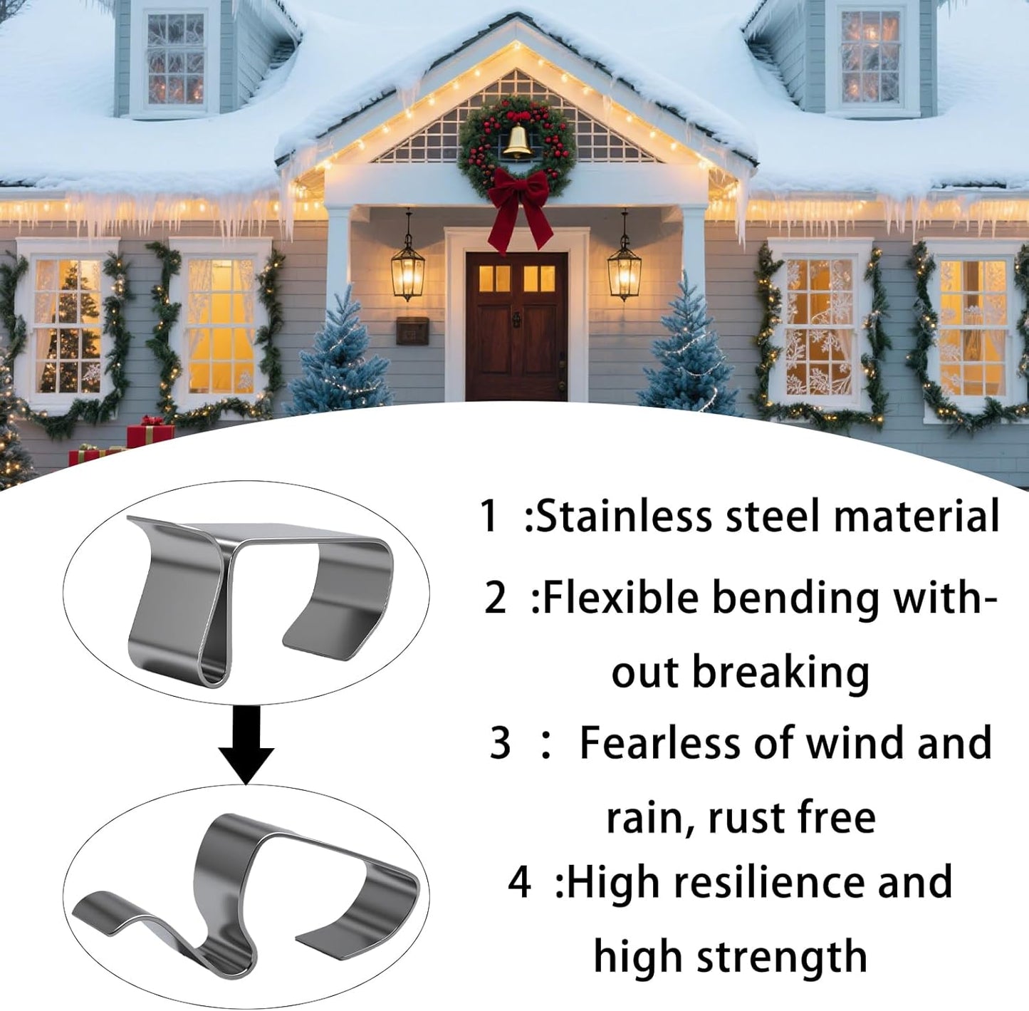 Y.A. LOTUS 50 Pcs Gutter Clips for Hanging Outdoor Lights, Premium Steel Gutter Hooks for Xmas Halloween Seasonal Rope