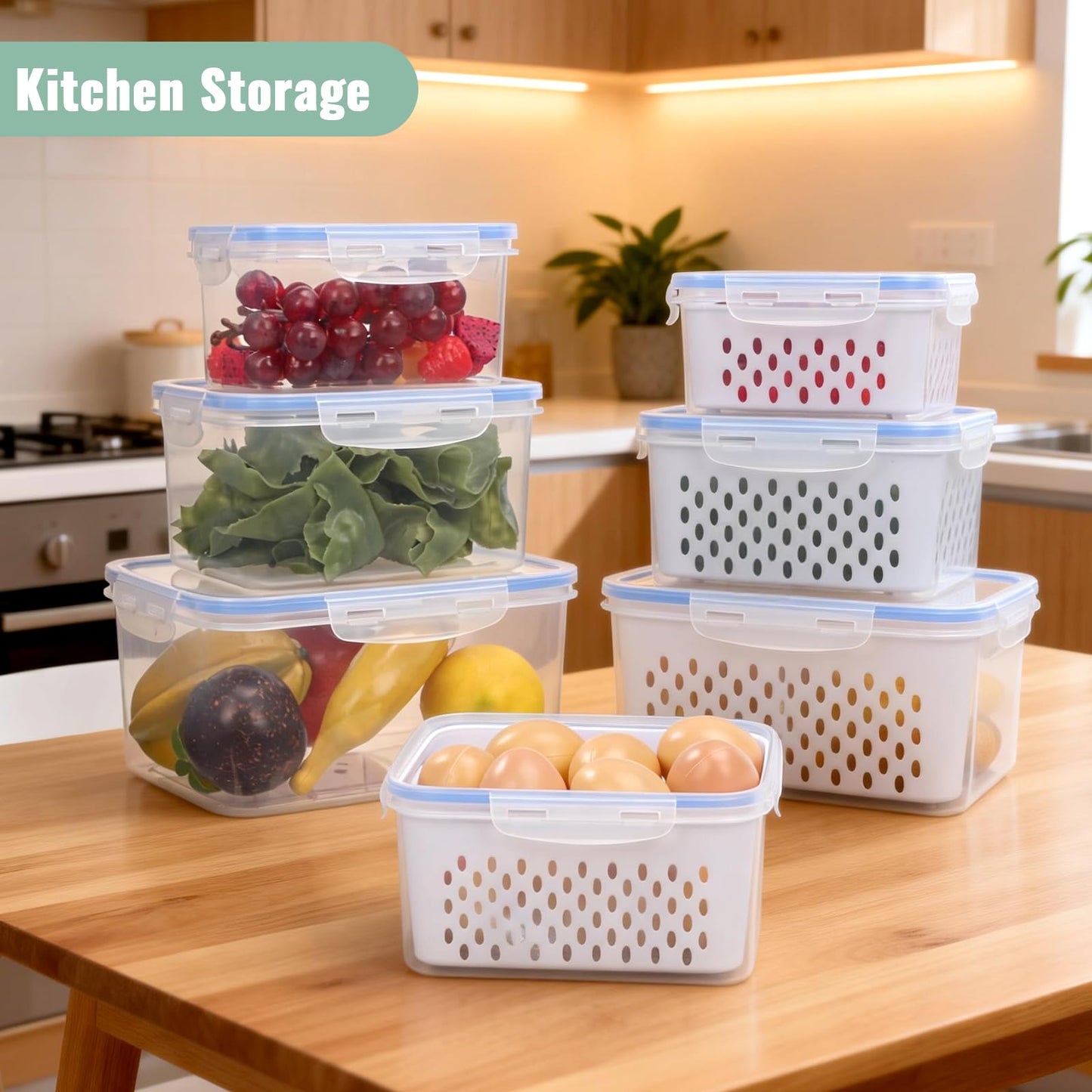 Zmxiabo 3 PCS Fruit Storage Containers for Fridge Food Berry Storage Container Set with Removable Strainer Lid Berries Container for Fridge BPA-Free Plastic Crisper for Long-Term Freshness