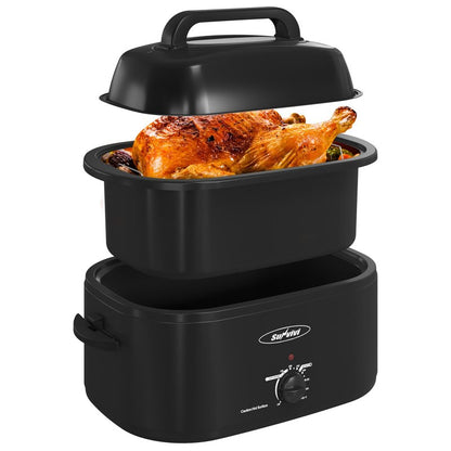Sunvivi Electric Roaster Oven,28 Quart Roasting Oven with Self-Basting Lid Removable Pan,Turkey Roaster Oven with 150 to 450F Temperature Control Cool-Touch Handles, Black