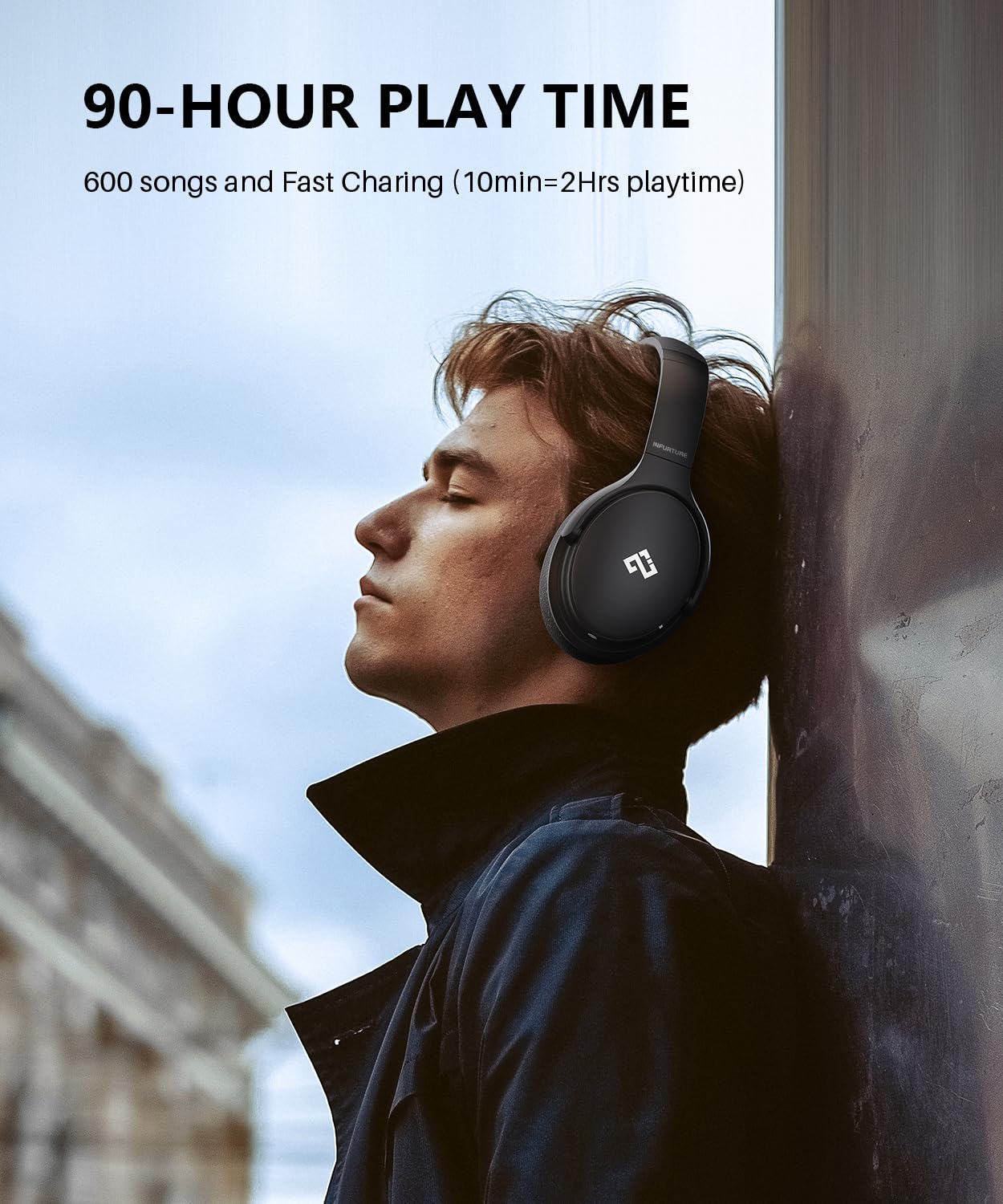 INFURTURE Over Ear Headphones Active Noise Cancelling Headphones, H1 Wireless Bluetooth Headset, Deep Bass Headset, Low Latency, 90H Playtime, Foldable Headphone for Sport Running Cool Gadgets Gift