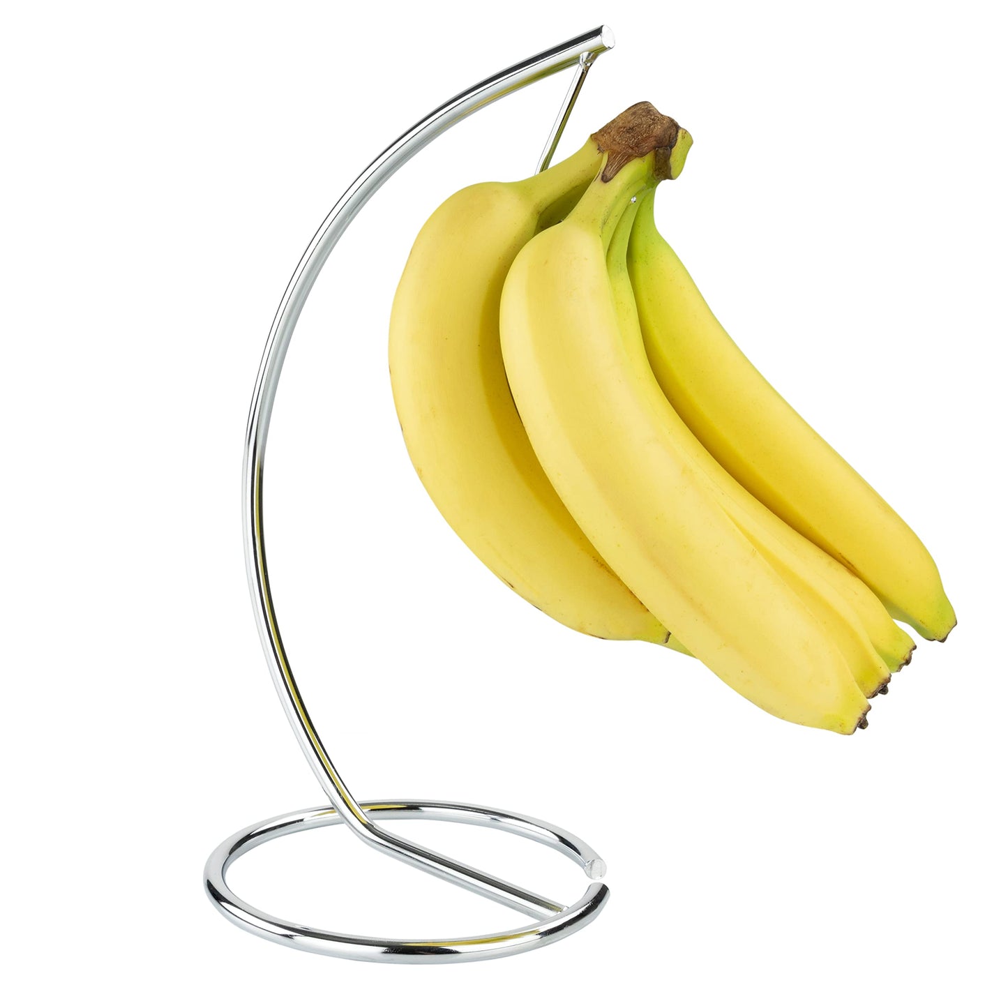 Spectrum Euro Modern Chrome Banana Hook Stand Metal Holder for Countertop Kitchen Storage Organization Steel Banana Hanger with Sturdy Base for Stable Fruit Ripening of Standard and Large Bunches