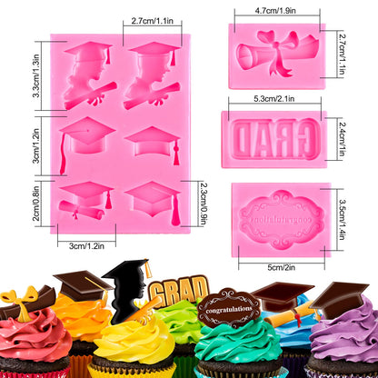 Whaline 4 Pack Graduation Mini Fondant Molds Silicone Cap Diploma mould Congrats Grad Congratulations Candy Chocolate Mould for Party Soap Jelly Cake Cupcake Topper Decoration