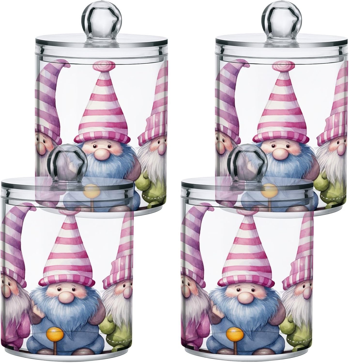 Gnomes Pink 2PC Airtight Transparent Plastic Storage Jar - Food Storage Container for Herbs, Tea, and More