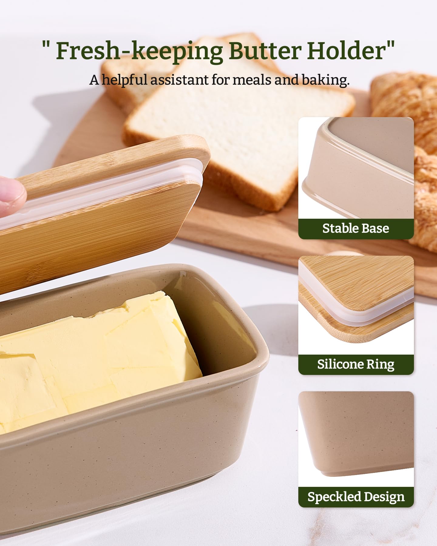 Famiware Milkyway Butter Dish with Lid for Countertop, Large Ceramic Butter Dish, Butter Keeper Holder with Airtight Cover, Kitchen Decor and Accessories for Kitchen Gifts (Cinnamon Brown)