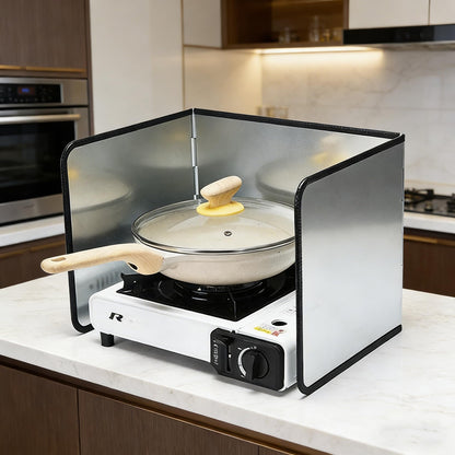 3 Sided Foldable Splatter Guard, Stainless Steel Grease Splatter Screen, Non-Stick Oil Splash Guard, Anti-Grease Cooking Shield, Heat-Resistant Stove Protector with Safe Edge, Easy to Clean (Medium)