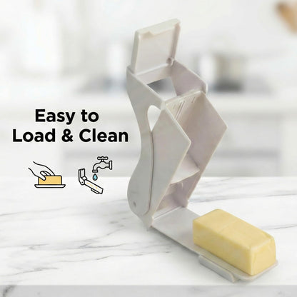 wanebeibay Butter Cutter Slicer and Dispenser, Measuring Dispenser and Keeper, One-Click Operation for Bread Cakes Cookies Breakfast, Food-Grade Plastic with Stainless Steel Blade, White
