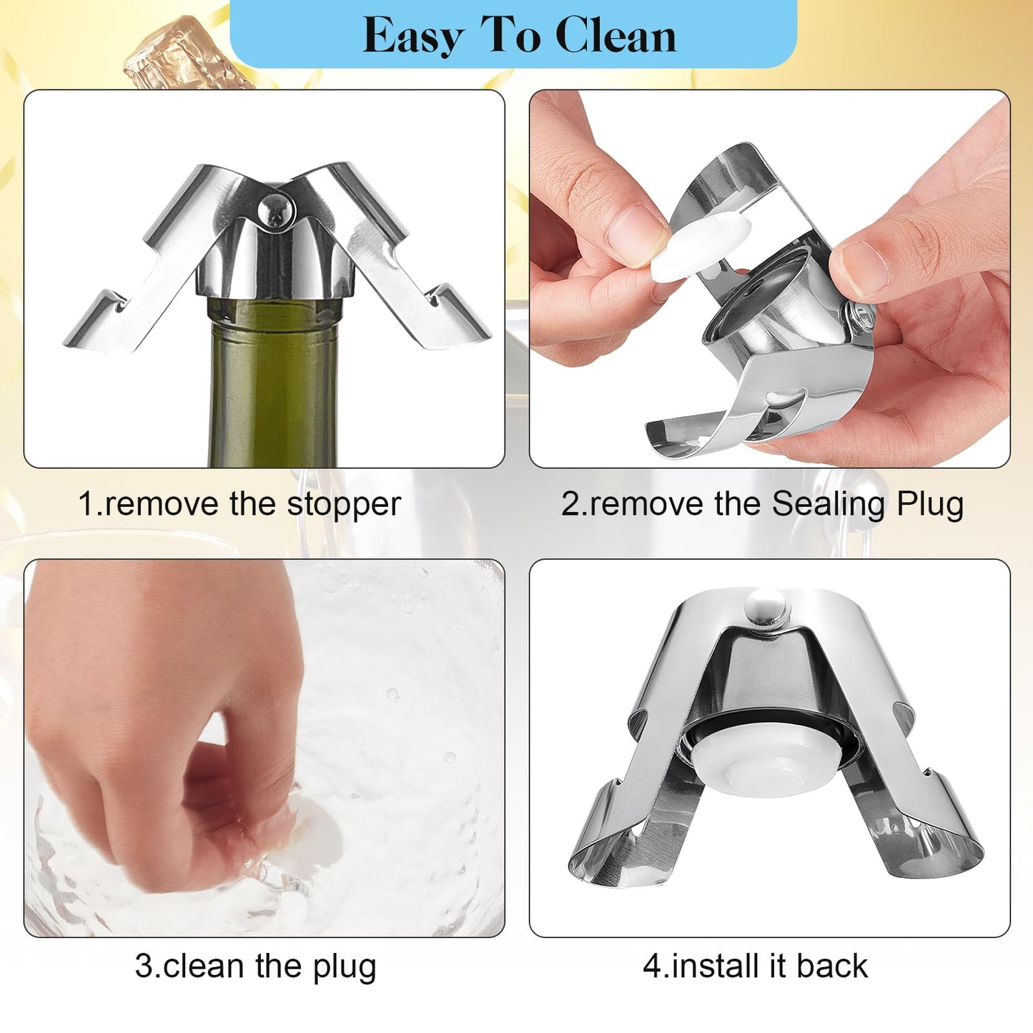 Tessco for you 18 Pcs Stainless Steel Champagne Stopper Bulk Reusable Bottle Sealer Wine Corker Champagne Cork Stopper Saver Plug for Prosecco Sparkling (Silver)