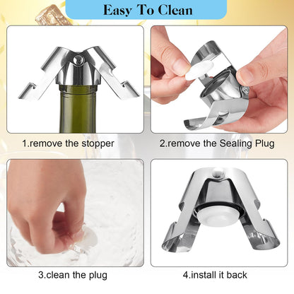 Tessco for you 18 Pcs Stainless Steel Champagne Stopper Bulk Reusable Bottle Sealer Wine Corker Champagne Cork Stopper Saver Plug for Prosecco Sparkling (Silver)