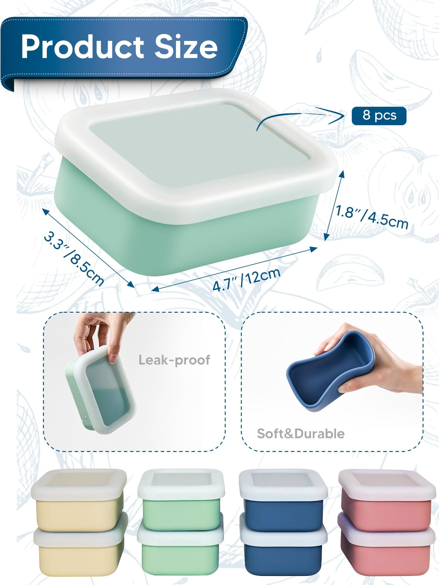 Duseu 8 PCS 1 Cup Silicone Freezer Molds with Lid, 8oz Silicone Soup Freezer Molds Meal Prep Containers Reusable Food Preserving Tray Ice Trays for Soups Sauces Stews