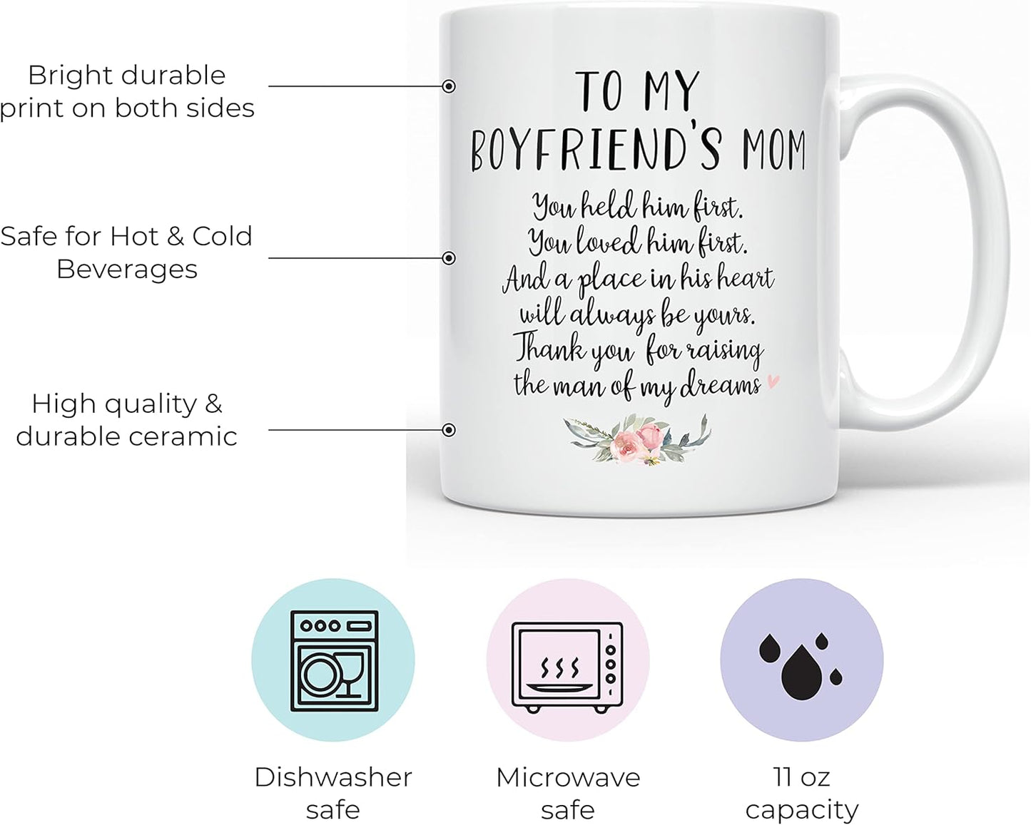 YouNique Designs To My Boyfriends Mom Mug, 11 Ounces, Boyfriend Mom Coffee Mug from Girlfriend (White)