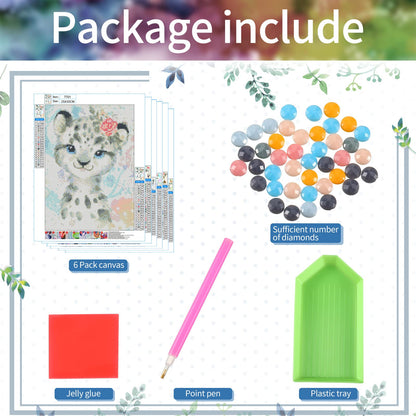 Containlol 6 Pcs Diamond Art Kits for Kids Cute Animals DIY Diamonds Art for Adults Beginners 5d Full Round Drill Diamond Painting Kit for Gift Home Wall Decor 14 X10 Inch
