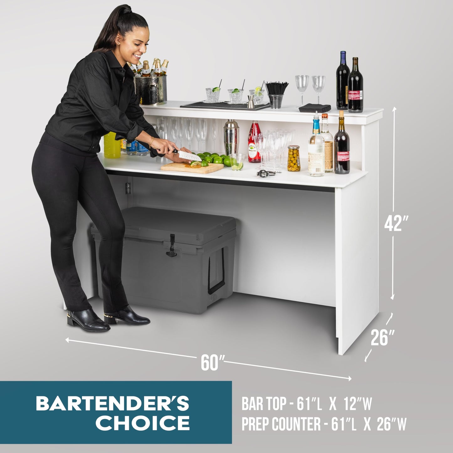 GoBar Elite Portable Bar Table for Events - Foldable Commercial Grade Wood - Pop up Mobile Bartending Station - White