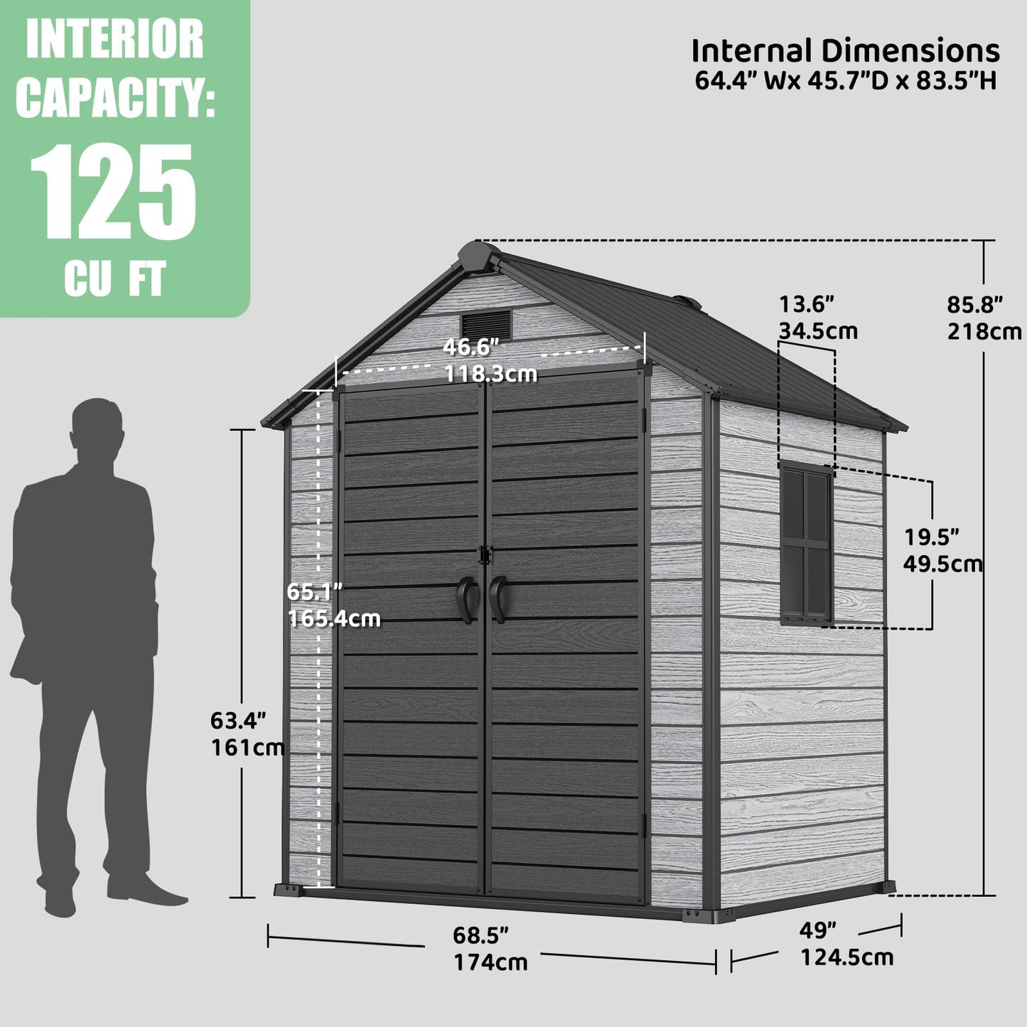 EHHLY Outdoor Storage Shed 6x4.4 FT, Resin Shed with Floor, Window & Vents, Waterproof Plastic Shed with Lockable Door for Backyard, Patio, Lawn, Gray