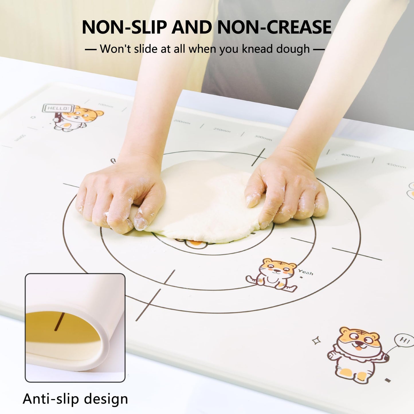 COOKSTYLE 34x24 Inch Extra Thick Silicone Pastry Board, Silicone Baking Mat with Measurements, Non-slip Silicone Mat, Kneading Counter Mat, Non-Stick Dough Mat with Edge Heightening